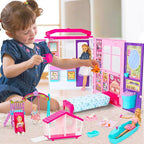 Doll House Portable & Foldable Dollhouse w/ 60+ Pcs & 2 Dolls, Play House Toy with Bedroom Bathroom Kitchen Furniture Playset, Playhouse Birthday Gift for Girl Kid Toddler
