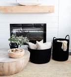 OrganiHaus Large Laundry Basket, Woven Cotton Rope Basket for Blankets, Toy Storage, Nursery Hamper, Living Room Decor Organizer, Soft & Durable Hamper with Handles, 20x13 inches - Black