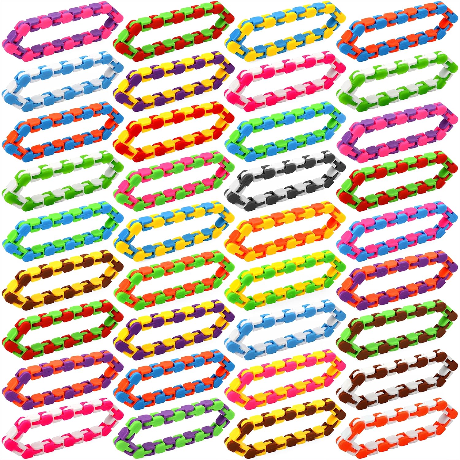 46 Pack 24 Links Wacky Tracks Snap and Click Fidget Toys,Fidget Snake Toy for Party Favors,Plastic Chains Finger Sensory Toys,Stress Relief Toys for Kids