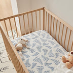Margaux & May Organic Muslin Cotton Baby Crib Sheets, Blue Fern Print 2 Pack, Fitted, Breathable, Toddler Bedding, 52 x 28, Deep Pocket, Organic Crib Sheets for Cozy Sleep