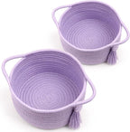 Empty Gift Basket - SweetMemo Mini Woven Rope Organizer Baskets for Baby Shower, Vanity, Makeup Brushes, Bathroom, Shelves, Desk - Small Decorative Storage Bins - Set of 2, Pre-Shaped, Lilac Purple