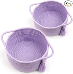 Empty Gift Basket - SweetMemo Mini Woven Rope Organizer Baskets for Baby Shower, Vanity, Makeup Brushes, Bathroom, Shelves, Desk - Small Decorative Storage Bins - Set of 2, Pre-Shaped, Lilac Purple