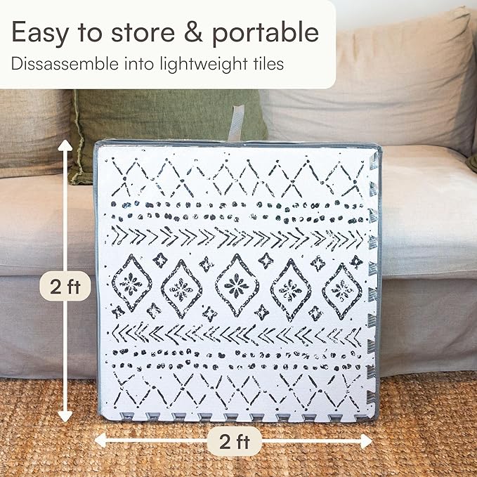 Lillefolk Baby Play Mat for Floor – 6x8ft Boho | Soft Non Toxic Premium EVA Foam Tiles for Tummy Time, Crawling & Playroom – Waterproof Interlocking Floor Mat for Babies & Toddlers (12 Tiles)