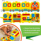 Felt Train Busy Board for Toddlers 2-4 Year Old - Montessori Busy Board with 22 Sensory Toys to Fine Motor Skills - Toddler Travel Toys