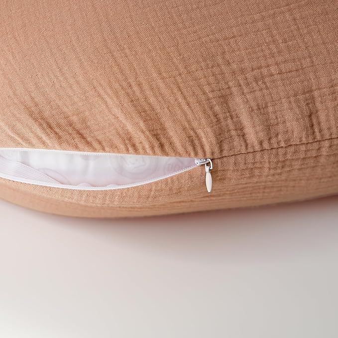 Konssy 2-Pack Muslin Nursing Pillow Covers, Soft & Adorable Nursing Covers for Breastfeeding Pillows, Slipcovers for Newborn Boys & Girls(Toffee, Flourish)