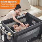 Pamo Babe 1-Second Setup 4-in-1 Playard for Babies - Heavy-Duty Steel Frame for Safe Sleep Space, Portable Crib with Changing Table, Locking Wheels, Breathable Mesh