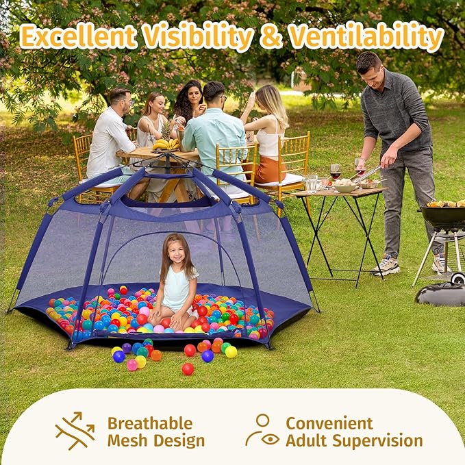 Alvantor Baby Playpen Play Yard 84"x84"x44”Large Pop Up Playpen Foldable Play Tent Indoor & Outdoor Kids Tent Lightweight Safe Space Canopy for Infants Toddlers Pets, Navy
