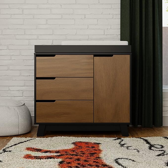 Babyletto Hudson Changing Table Dresser Combo w/Removable Tray - GREENGUARD Gold Certified 3-Drawer Baby Dresser with Table Top & Side Cabinet - Diaper Changing Station for Nursery, Easy to Assemble