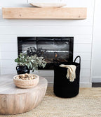 OrganiHaus Woven Laundry Basket - Large Round Black Rope Basket for Dirty Clothes, Blankets, Toys & Nursery Organizers - 38x45cm