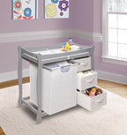 Badger Basket Sleigh-Style Baby Changing Table - Diaper Changing Station with 3 Storage Baskets - Nursery Organizer with Hamper, Changing Pad, Safety Rails - Gray
