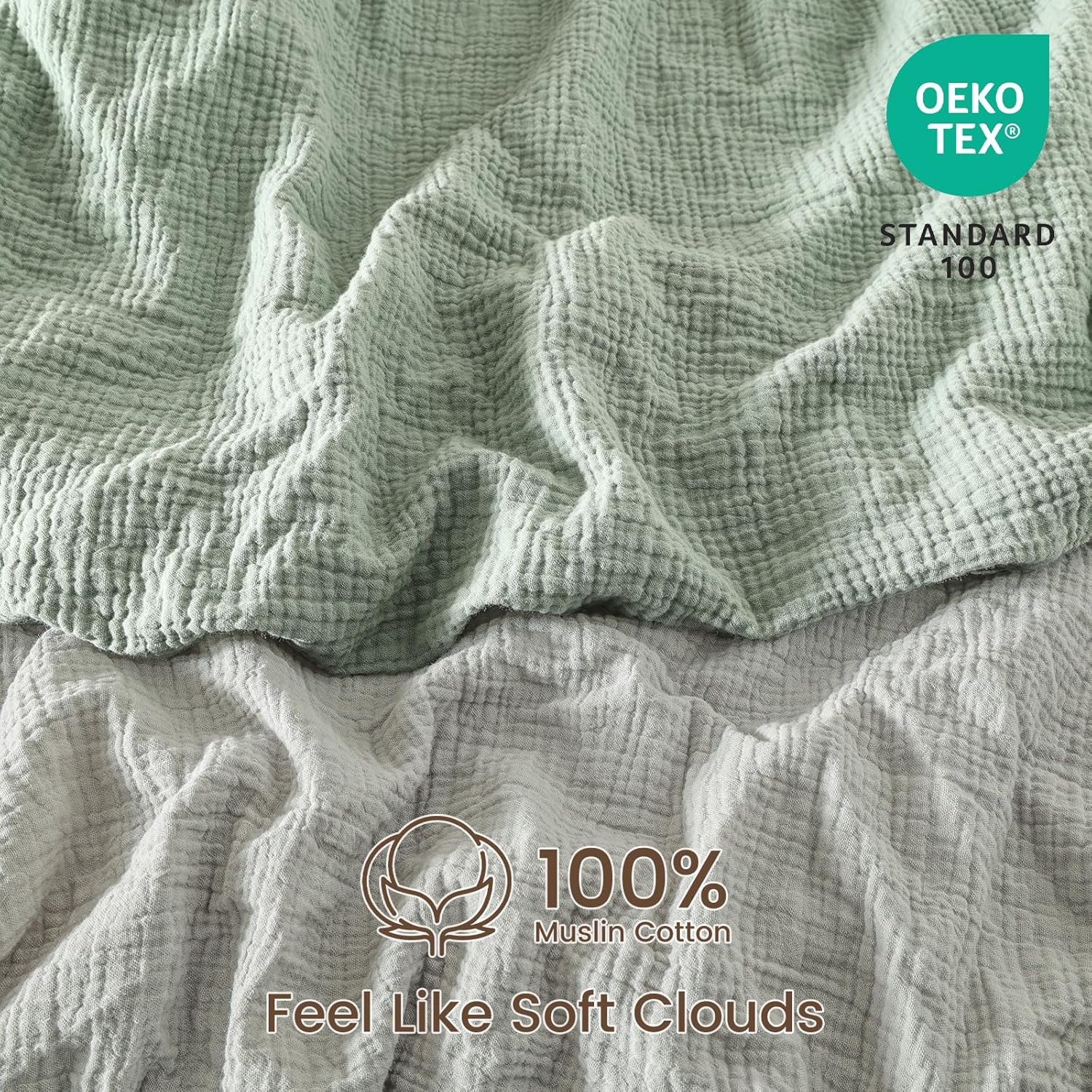 david's kids Muslin Mini Crib Sheets, 2 Pack Cotton Pack N Play Sheets for Boys Girls Neutral, Soft Breathable Baby Sheets Fit Pack N Play, Playard and Mini Crib Mattresses, Light Gray & Sage Green