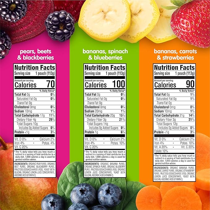HAPPYTOT Organics Stage 4 Baby Food Pouches, Gluten Free, Vegan Snack, Super Bellies, Fruit & Veggie Puree, Variety Pack, 4 Ounce (Pack of 16), Amazon Exclusive