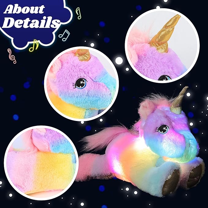 Cuteoy Glowing LED Unicorn Light-up Nightlight Toys Musical Plush Stuffed Animal Singing Lullabies Birthday Christmas Plushies Gifts for Kids Boys Girls,13"