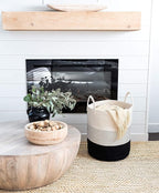 OrganiHaus Black & White Blanket Storage Basket for Living Room 15x18, Woven Nursery Hamper Basket, Large Toy Basket Storage for Kids, Laundry Hamper, Baby Laundry Basket, Cute Cotton Rope Basket