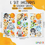 Solar System Wall Decals Astronaut Animals - Peel and Stick Outer Space Stickers with Planets and Stars for Kids Room, Boys or Girls Bedroom, Toddler Nursery, Playroom, Daycare Wall Decor -L Size