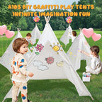 6 Pack Teepee Tent for Kids [Thickened] with Light String and Inflatable Airbed, Slumber Party Tents, Sleepover Tents Party for Girls Boys Indoor Outdoor (White)