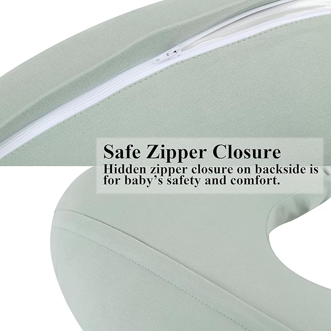 Onacosht 100% Organic Cotton Nursing Pillow Cover Soft Breathable Jersey Feeding Pillow Slipcover Fits Standard Infant Nursing Pillow for Baby Boy and Girl, Sage