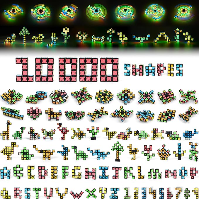 TOSY Magnet Fidget Spinner Glow - 16 Blocks, 3 in 1 Toy: Transformable Fidget Spinner, Infinity Cube, 2x2 Puzzle Cube, Glow, Stress Relief, STEM Magnet Tiles Birthday Gift for Kids/Boys/Girls/Adults