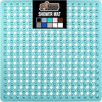 GORILLA GRIP Patented Square Shower Stall Mat, Small Bathtub Floor Mats for Stand Up Showers, Suction Cups and Drainage Holes, Machine Wash, Soft on Feet, Bathroom Accessories 21x21 Inch, Turquoise