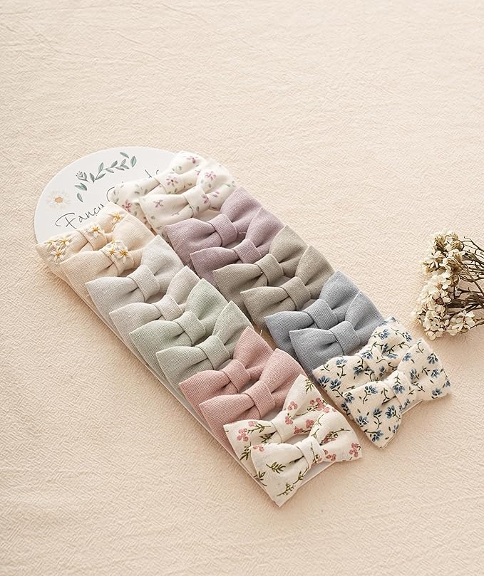 Baby Toddler Little Girls Hair Ties with 2" Linen Bows, 20 pcs No Damage Elastic Nylon Ponytail Holders Scrunchies for girls, Small Hair Accessories for Kids Thick or Thin Hair