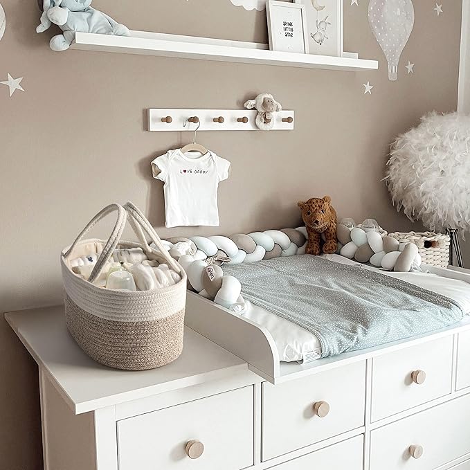 Diaper Caddy Organizer, Empty Gift Basket for Newborn Essentials, Baby Storage Basket, Stylish Gift Bag for Baby Shower, Boys and Girls – Large, White and Beige Brown