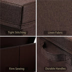 HOONEX Linen Foldable Storage Bins with Lids, 2 Pack, Storage Boxes with Carrying Handles and Sturdy Heavy Cardboard, 16.5" L x 11.8" W x 7.5" H for Shoes, Clothes, Brown