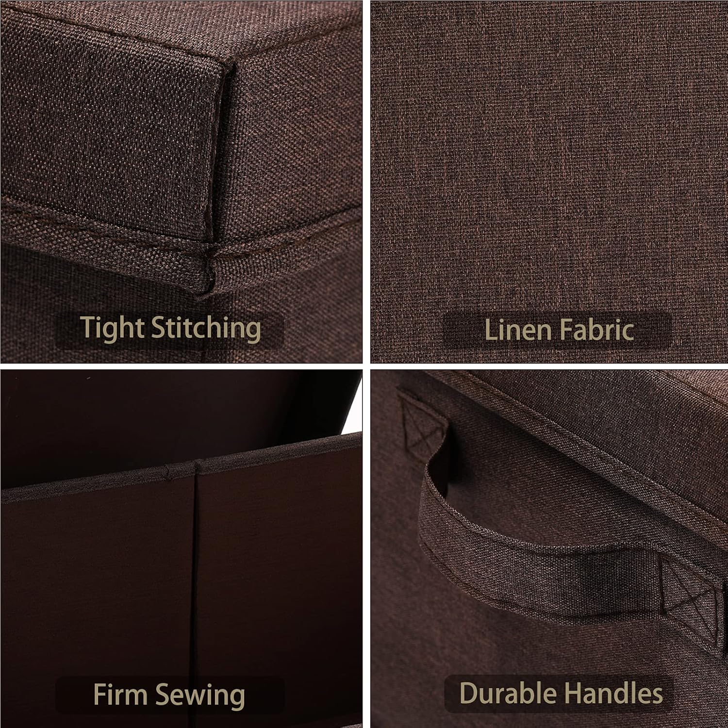 HOONEX Linen Foldable Storage Bins with Lids, 2 Pack, Storage Boxes with Carrying Handles and Sturdy Heavy Cardboard, 16.5" L x 11.8" W x 7.5" H for Shoes, Clothes, Brown