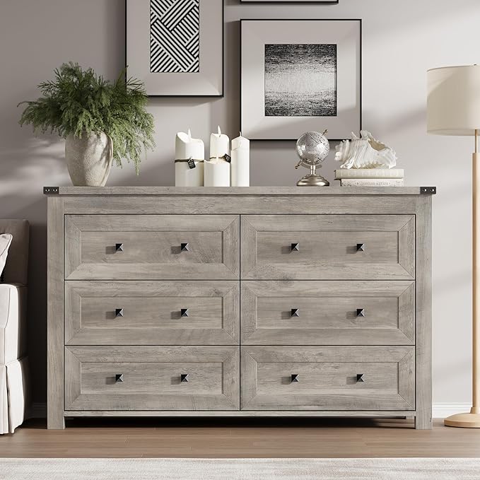 6-Drawer Dresser, Modern Wooden Storage Chest of Drawers, Dresser TV Stand, Wood Drawer Organizer with Metal Handles for Bedroom, Living Room, Hallway