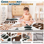 Baby Play Mats for Floor, 50x50 Playpen Mat for Babies, Extra Thicker & Soft Floor Crawling Mat, Foldable Non-Slip Playmat for Infants Toddlers, Boho Leaf Dark Brown