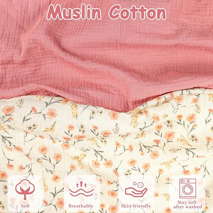 Hooyax Muslin Nursing Pillow Covers 2 Pack, Soft and Breathable Nursing Covers for Breastfeeding Pillows, Adorable Infant Feeding Pillow slipcover for Baby Boy and Girls (Pink Floral)