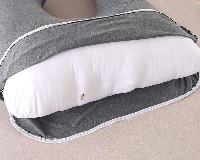 Amagoing 55 inches Pregnancy Pillows for Sleeping, U Shaped Maternity Full Body Pillow for Pregnant Women with Hip, Leg, Back, Belly Support, Washable Jersey Cover Included (Dark Grey)