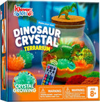 Klever Kits Make Your Own Dinosaur Crystal Terrarium Crafts Kit for Kids-Crystal Growing Science 12 Color LED Night Light Birthday Gifts Toys for Kids