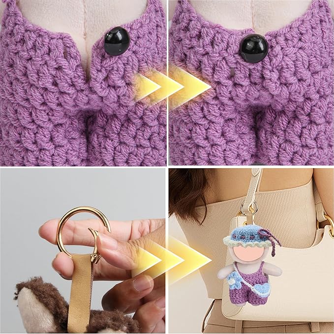 17cm Doll Clothes - Pure Handmade 17cm Doll Accessories with Crocheted Overalls, Heart Bag and Hat