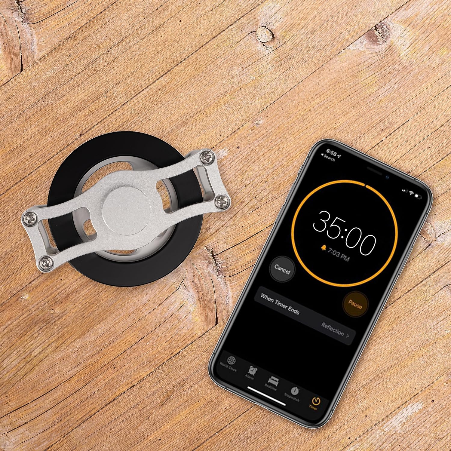 Brass Kinetic Spinning Top, Desk Fidget Toy for Adults, Stress Relief Toy for Office, Black