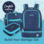 Bentgo Kids 2-in-1 Backpack & Insulated Lunch Bag - Confetti Designed 16” Backpack for School & Travel -, Durable, Water Resistant, Padded, & Large Compartments (Confetti Edition - Abyss Blue)