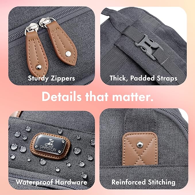 Dikaslon Diaper Bag Backpack with Portable Changing Pad, Pacifier Case and Stroller Straps, Large Unisex Baby Bags for Boys Girls, Multipurpose Travel Back Pack for Moms Dads, Dark Gray