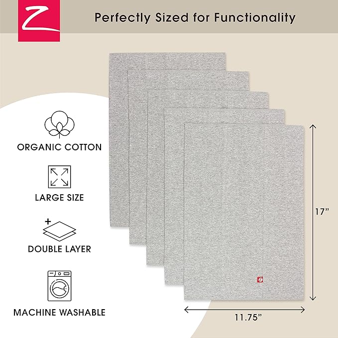 Zutano 5-Pack Organic Burp Cloths for Baby Girl & Boy, Large Cotton Burping Cloths for Babies | Absorbent Baby Spit-Up Rags | Gender Neutral Burp Clothes | Newborn Essentials, Heather Gray