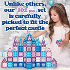 Little Pi 102pcs Frozen Princess Castle Magnetic Tiles Building Blocks - 3D Diamond Blocks, STEM Educational Toddler Toys for Pretend Play, 4 Year Old Girl Birthday Gifts Kids Ages 3 5 6 7 8 - Blue