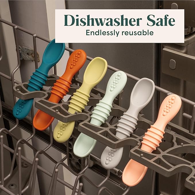 Simka Rose Silicone Baby Spoons Self Feeding (6 Pack)- First Stage Infant Spoons for Babies & Toddlers- Baby Led Weaning Shallow Spoons- Easy on Gums- 6 Months+ -Dishwasher Microwave Safe