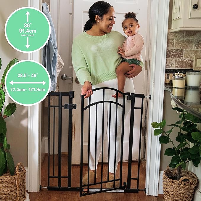 Ingenuity Multi-Use Decorative Extra Tall Walk-Thru Baby Gate, Fits Openings 28.5-48 Inch (Pack of 1), Black Metal, for Doorways and Stairways, 36' Tall Baby and Pet Gate, Black, One Size