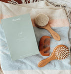 3 Piece Wooden Baby Hair Brush and Comb Set for Newborns & Toddlers in Chic Gift Box - Ultra Soft Natural Goat Hair and Wood Baby Brush Set Prevents Cradle Cap - Perfect Registry Gift (Sage)