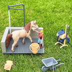 Peagrav Horse Stable Playset with Rider, Wash Area, Fence & Animal Figures - Gifts for Girls & Boys Aged 3-8
