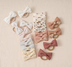 Fancy Clouds Baby Toddler Little Girls Hair Ties with 2" Linen Bows, 20 pcs No Damage Elastic Nylon Ponytail Holders Scrunchies for girls, Small Hair Accessories for Kids Thick or Thin Hair