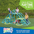 Eezy Peezy Mega Pyramid Monkey Bars Climbing Tower Active Outdoor Fun for Kids Ages 3 to 8 Years Old, Blue/Green