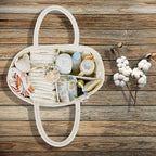 Large Baby Diaper Caddy Organizer for Girl Boy Rope Nursery Storage Bin Basket Portable Holder Tote Bag for Changing Table Car Travel Baby Shower Gifts Newborn Essentials Registry Must Haves White