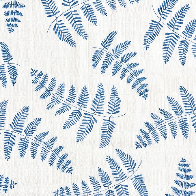Margaux & May Organic Muslin Cotton Baby Crib Sheet, Blue Fern Print, Fitted, Breathable, Toddler Bedding, 52 x 28, Deep Pocket, Organic Crib Sheets for Cozy Sleep
