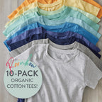 HonestBaby 10-Pack Short Sleeve T-shirts 100% Organic Cotton Baby, Toddler, Little Kids, Boys, Girls, Unisex