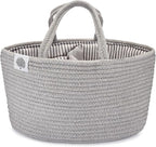 Parker Baby Rope Diaper Caddy Organizer - Nursery Storage Bin and Car Organizer for Diapers and Baby Wipes - Diaper Organizer for Baby Essentials, Baby Shower Gifts - Gray