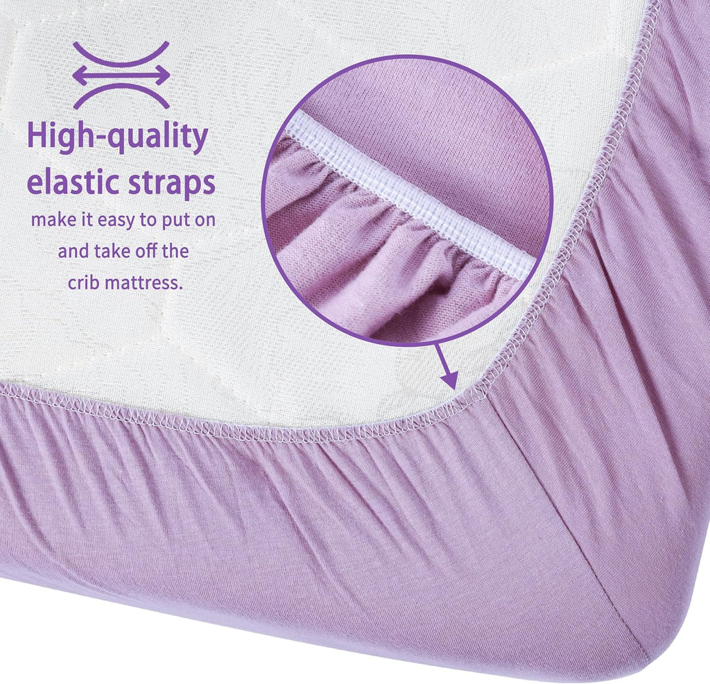 Crib Sheets for Boys Girls,100% Cotton Fitted Crib Sheet 2 Pack for Standard Crib and Toddler Mattress, Super Soft Breathable Baby Sheet 28x52x8in (Purple & Pink)
