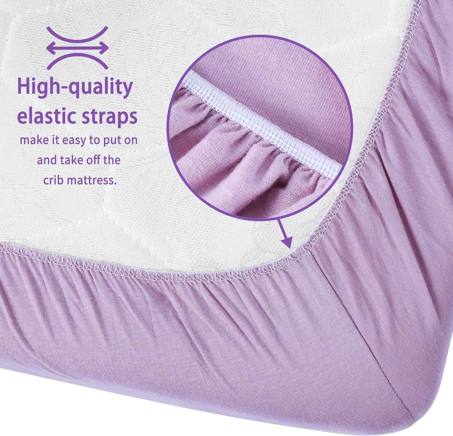 Crib Sheets for Boys Girls,100% Cotton Fitted Crib Sheet 2 Pack for Standard Crib and Toddler Mattress, Super Soft Breathable Baby Sheet 28x52x8in (Purple & Pink)